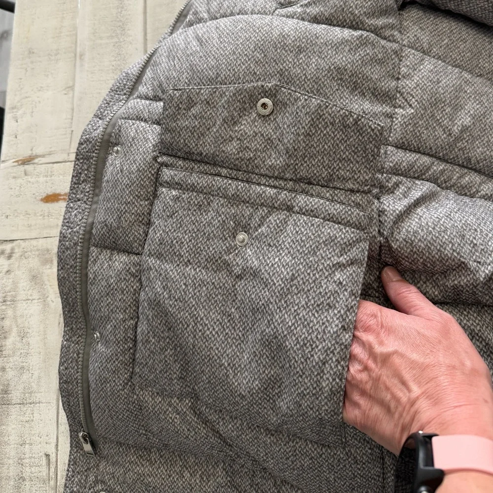 Gray Winter Coat with Faux Fur Hood Long Length - Picture 8 of 14